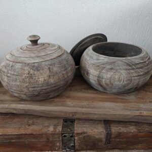 Houten Nepalese Pot met deksel - laag
