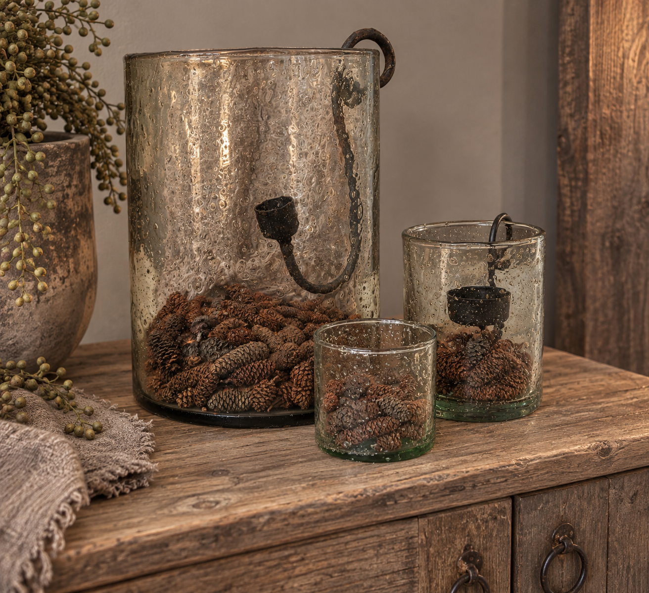Windlicht hanger groot - glashaak voor waxinelicht - metaal - Afbeelding 2