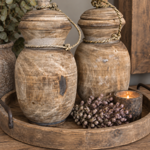 Houten Nepalese Pot met deksel - M