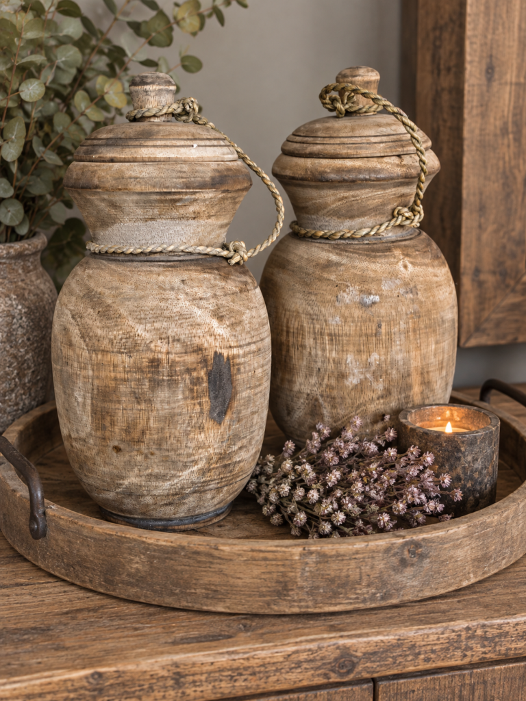 Houten Nepalese Pot met deksel - M